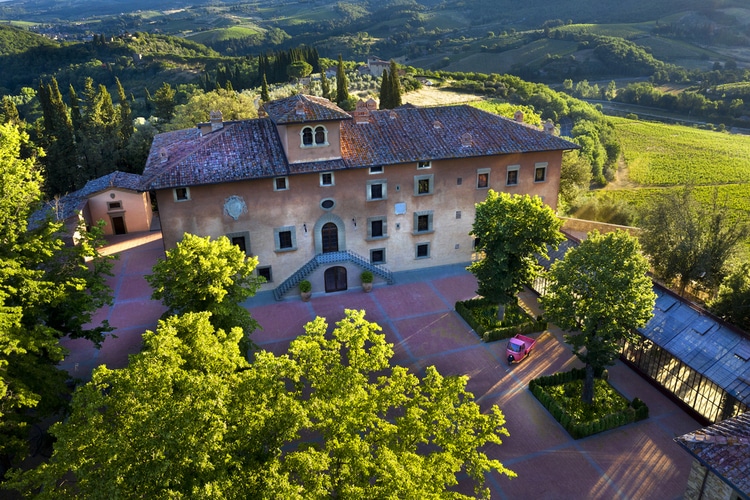 Aerial view of wedding villa in Chianti