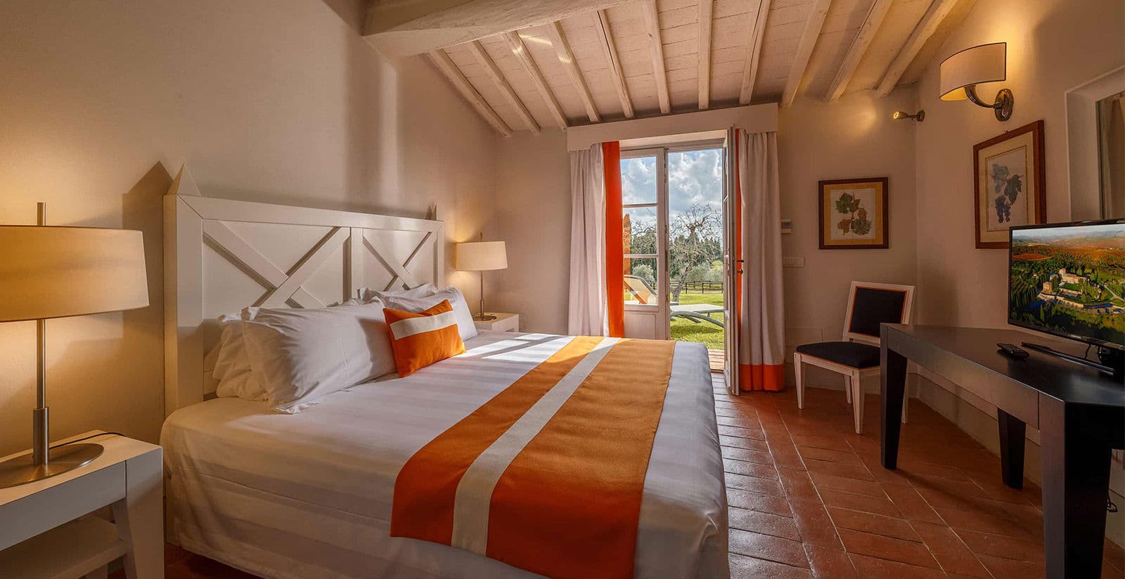 Bedroom with garden at luxury wedding villa in Italy
