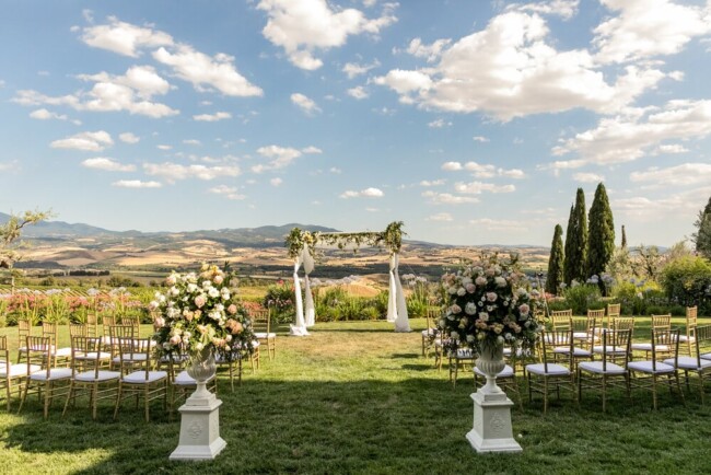 Ceremony gazebo at wedding castle in Italy