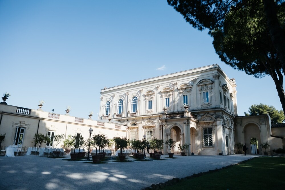 Facade of romantic wedding villa in Rome