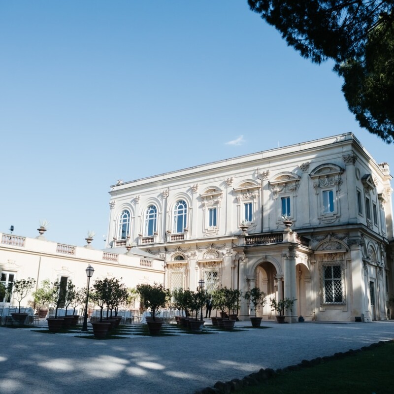 Facade of romantic wedding villa in Rome