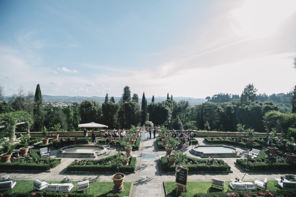 Outdoor wedding ceremony in Florence with view