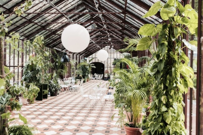 Glass house with green plants at Chianti wedding villa