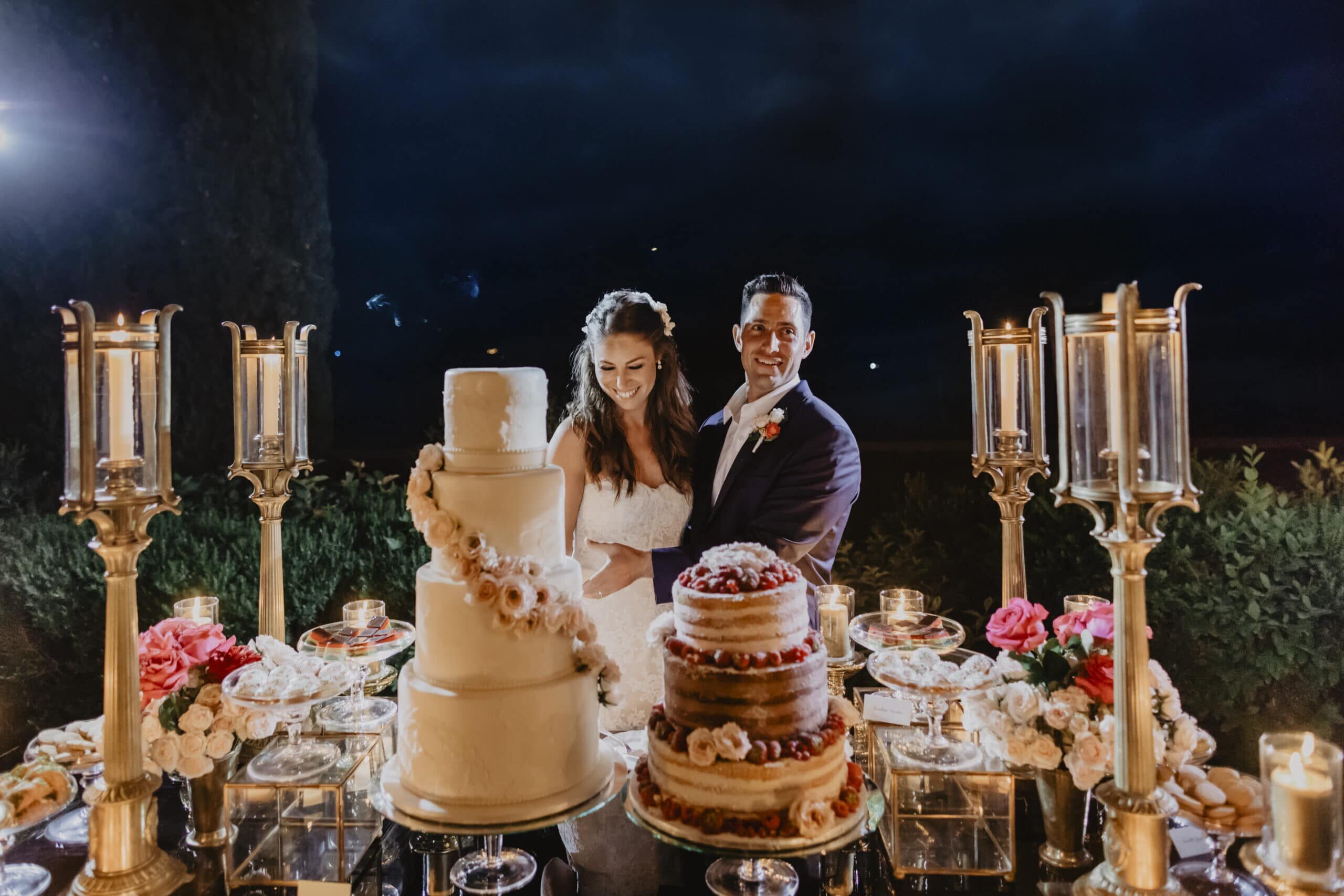 Wedding cake cutting with dessert buffet