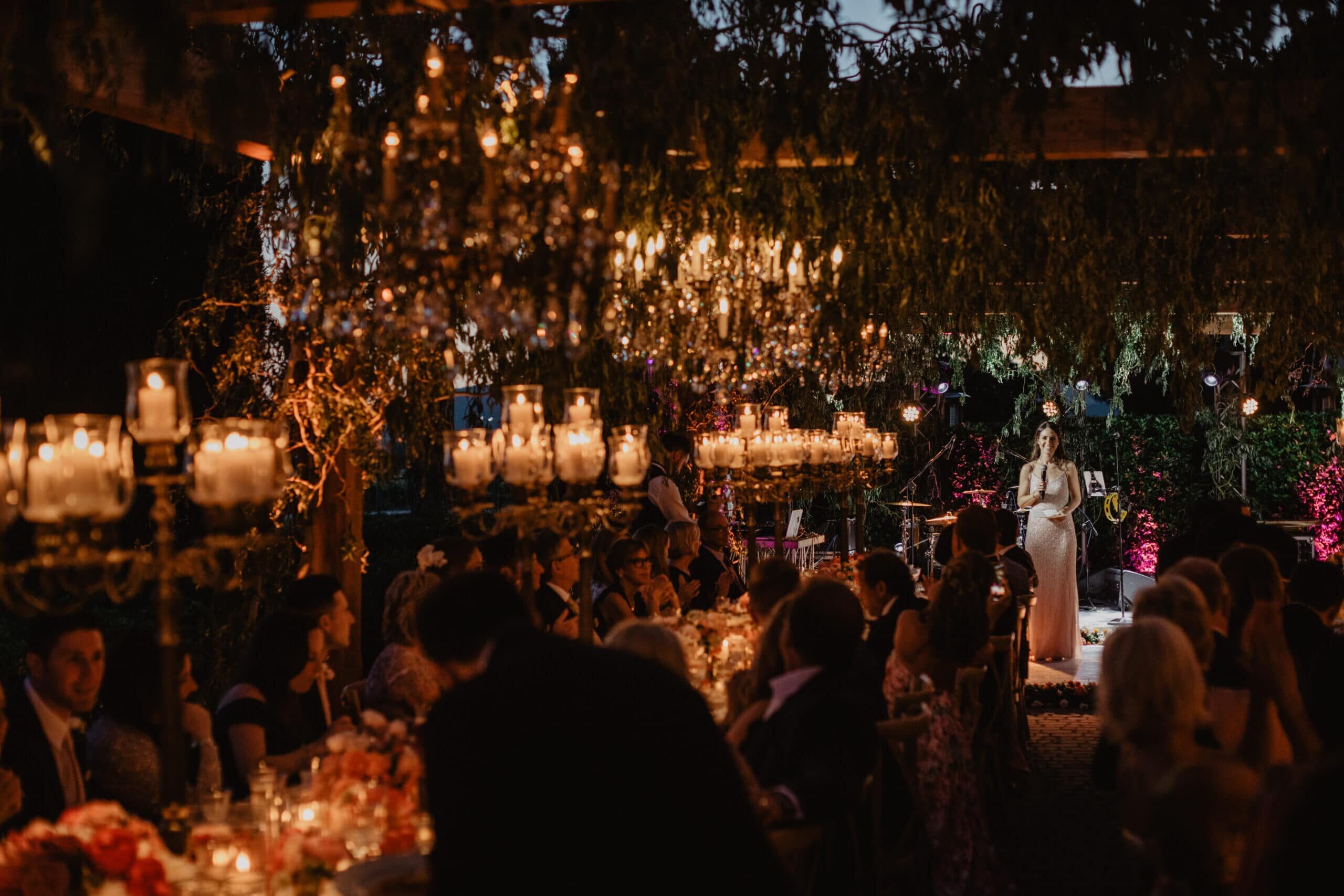 Hanging chandeliers and candelabras for a luxury wedding in Tuscany