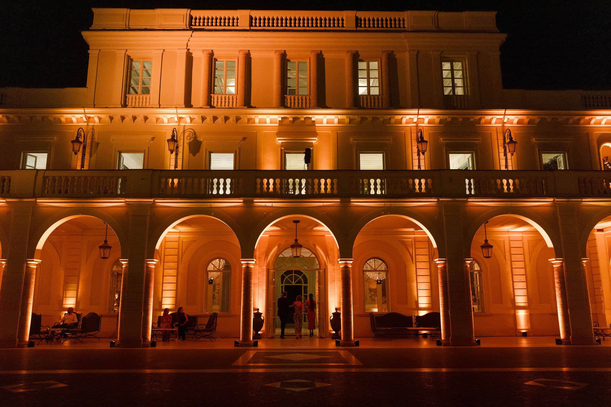 Night view of the wedding villa in Rome
