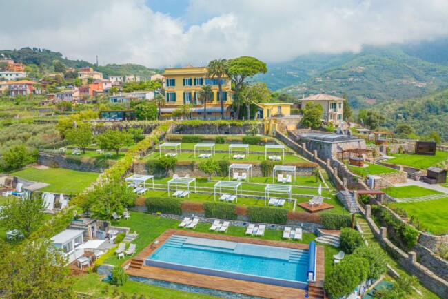 Overview of the villa and the gardens of exclusive villa in Riviera