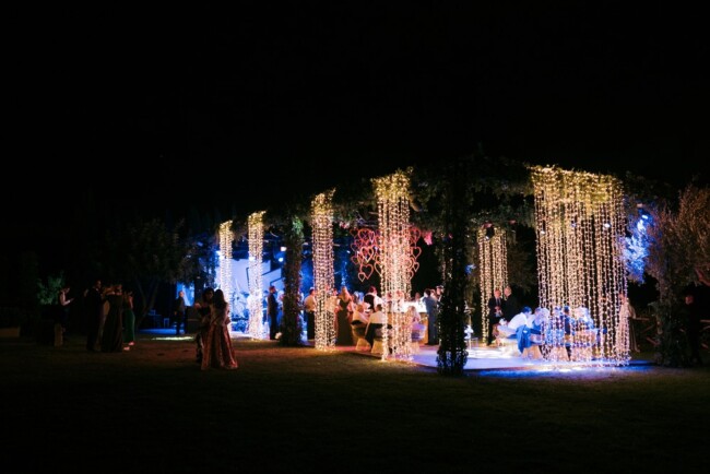 Party with lights at wedding villa in Ravello