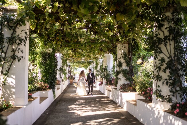 Romantic green arcade at exclusive wedding hotel