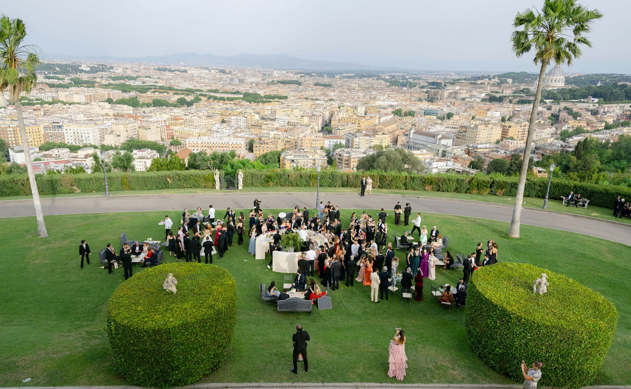 View of cocktail and town at the wedding villa in Rome