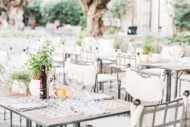 Wedding in Amalfi, table set in an olive garden