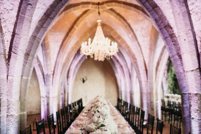 Table set in a luxury wedding venue in Ravello