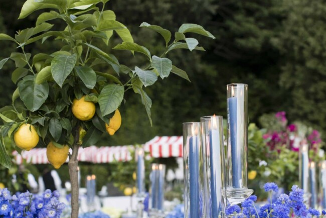 Table decorations with lemon tree