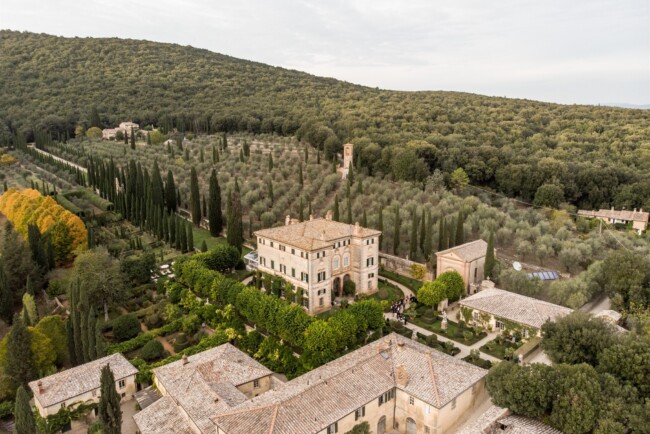 Aerial view of a luxury villa near Siena