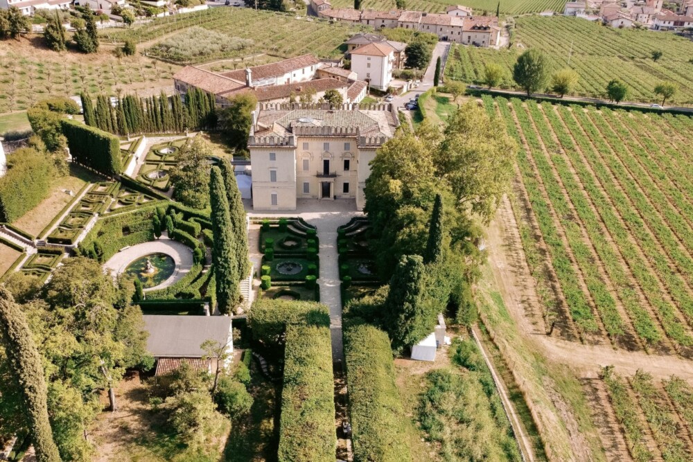 Aerial view of country villa on Lake Garda