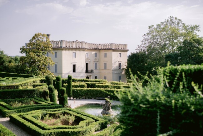 View of the lake Garda wedding villa from one of the stunning gardens