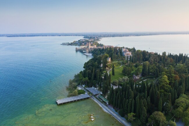 View of pier on Lake Garda of luxury wedding hotel