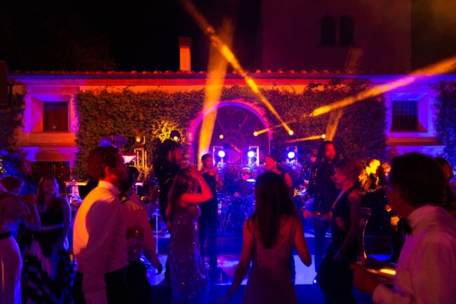 Band lights at party in villa