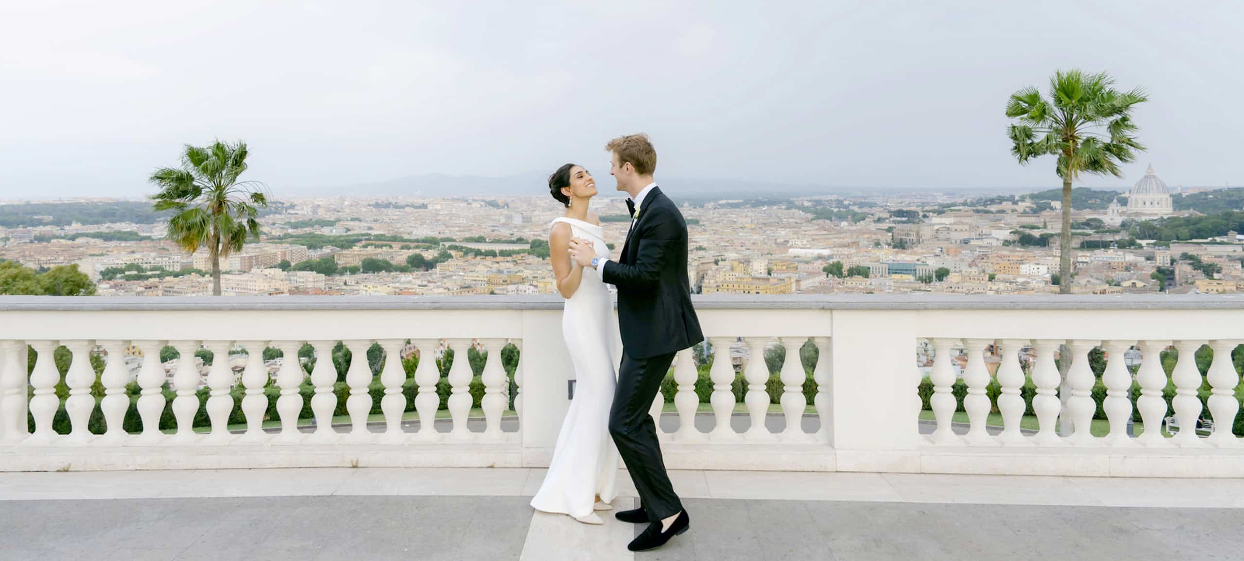Bride dance on the terrace at the wedding villa in Rome
