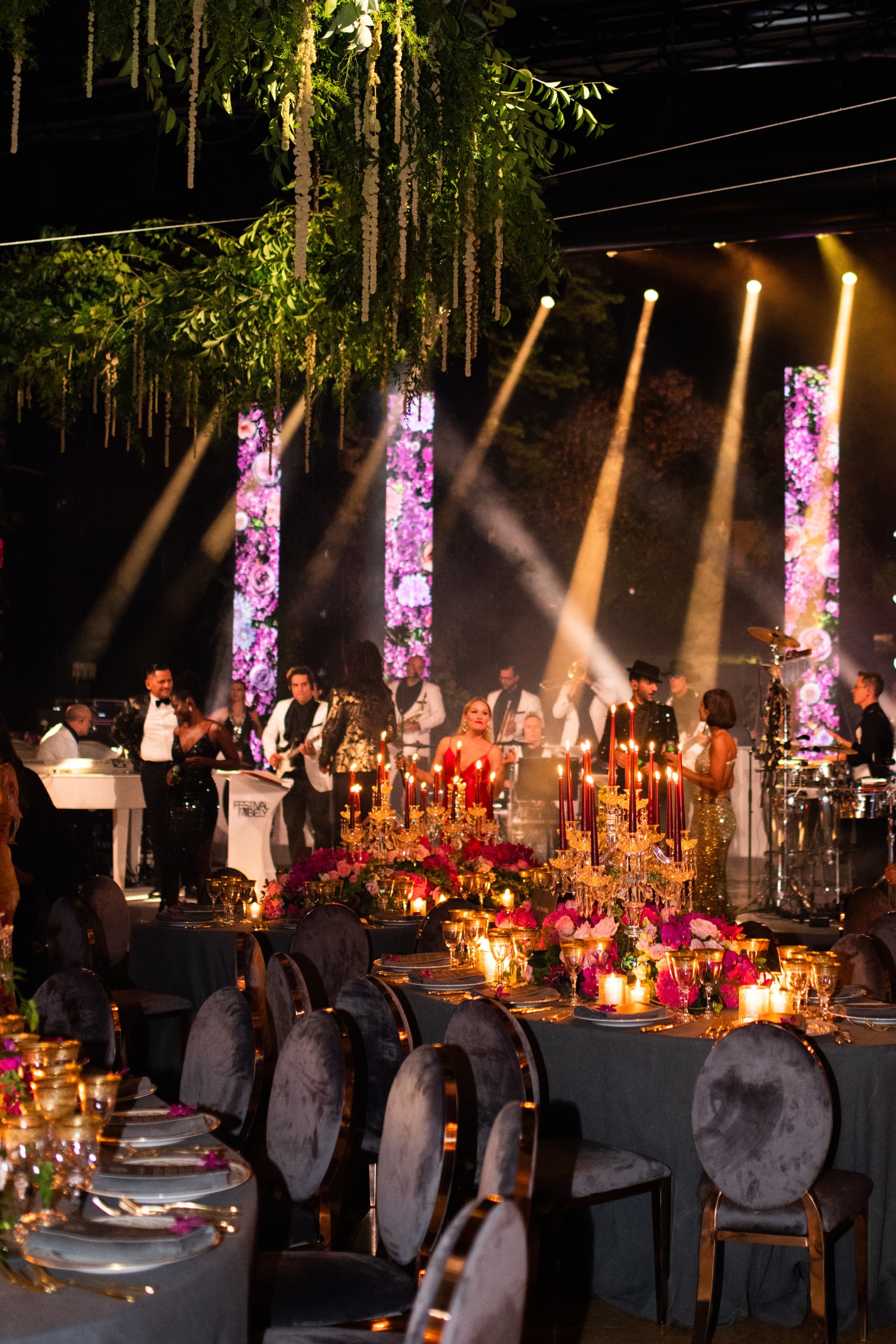Band on stage at night with wonderful lights