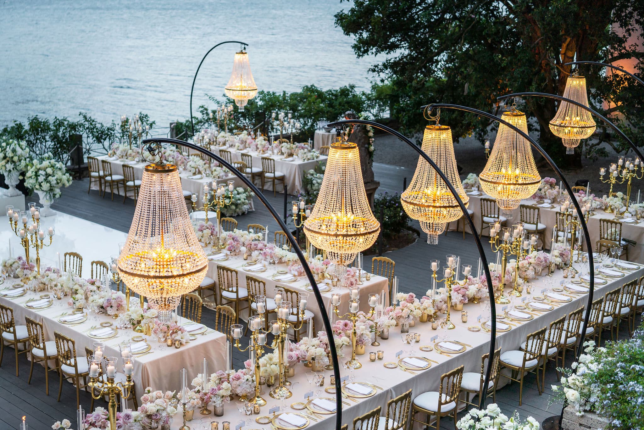 Luxury table at night near Como lake