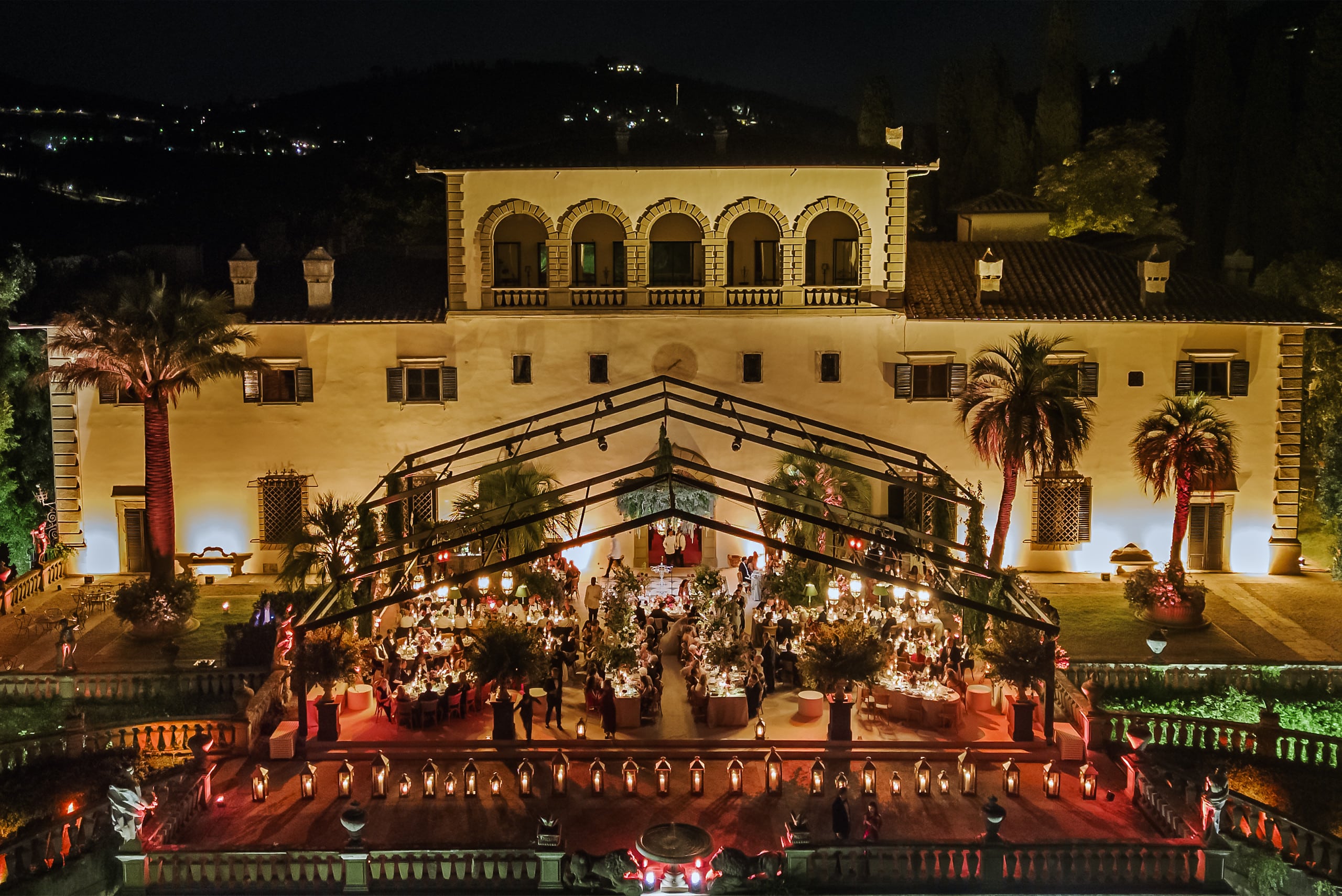 villa Palmieri in Florence during the night for a persian wedding